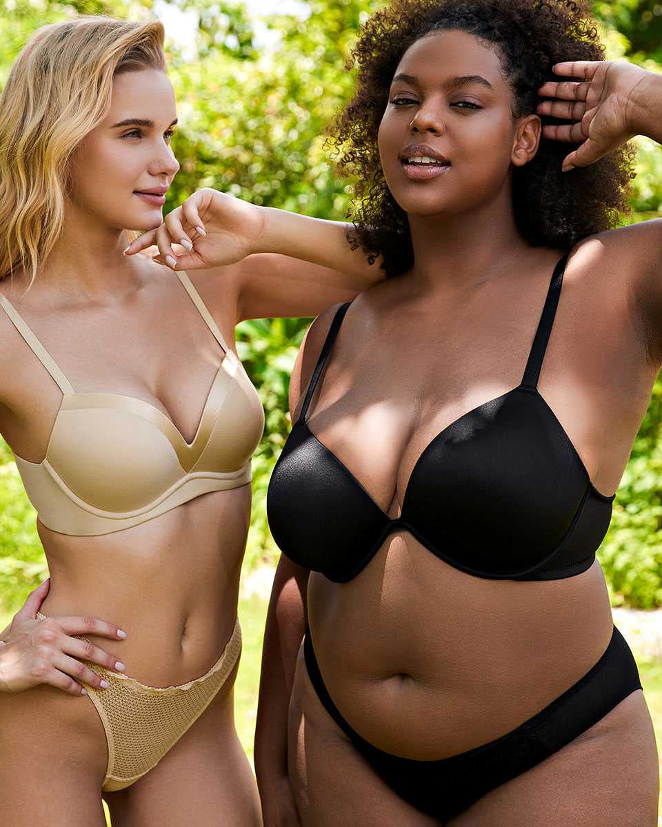 Deep V Padded Push Up Bra with Underwire, Black Wingslove