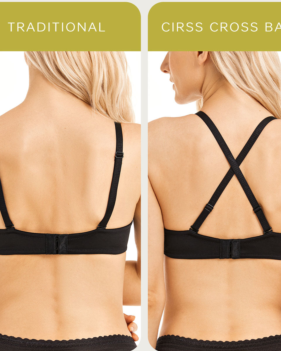 Deep V Padded Push Up Bra with Underwire, Black Wingslove