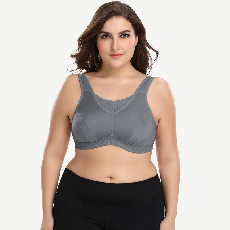 Plus Size Solid wirefree Absorb Breathable Sports Bra Grey