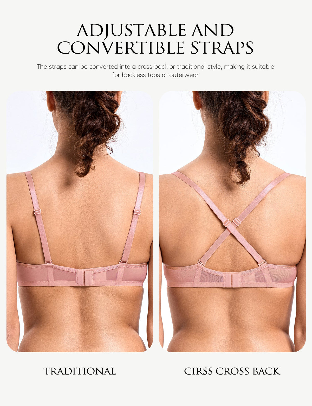 Sheer Lace Underwire Unlined Mesh & Adjustable Straps Bra Rose Pink - WingsLove