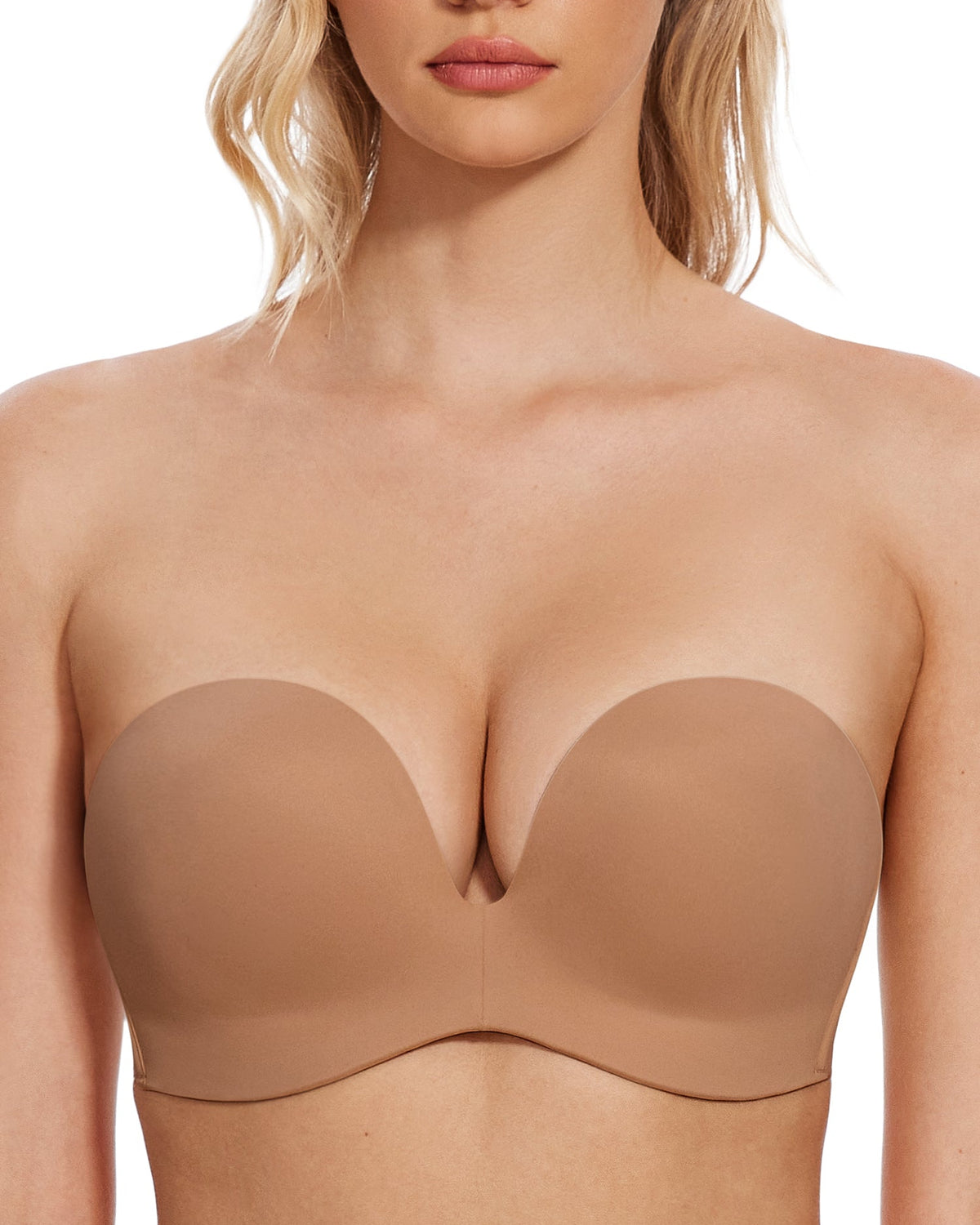 Women's Strapless Bra Full Figure Bras Plus Size Multiway Straps Wirefree Support Red Carpet Brown - WingsLove