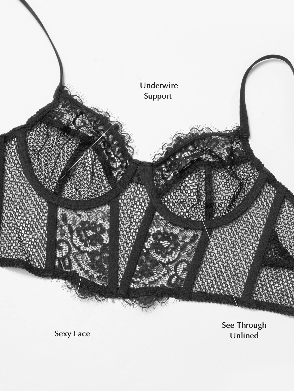 Lace Balconette See Through Underwire Multiway Bralette Black - WingsLove