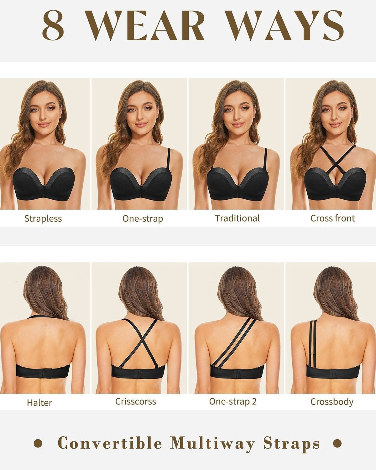 Strapless Wirefree Multiway Push Up Bra Black - WingsLove