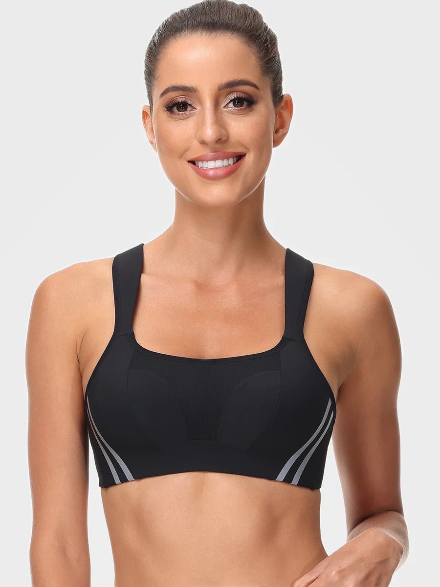 Wirefree Reflective Stripe Bras Plus Size White/Black/Blue - WingsLove