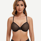 Breathable Unlined Sheer Bra with Underwire Support, Black Wingslove