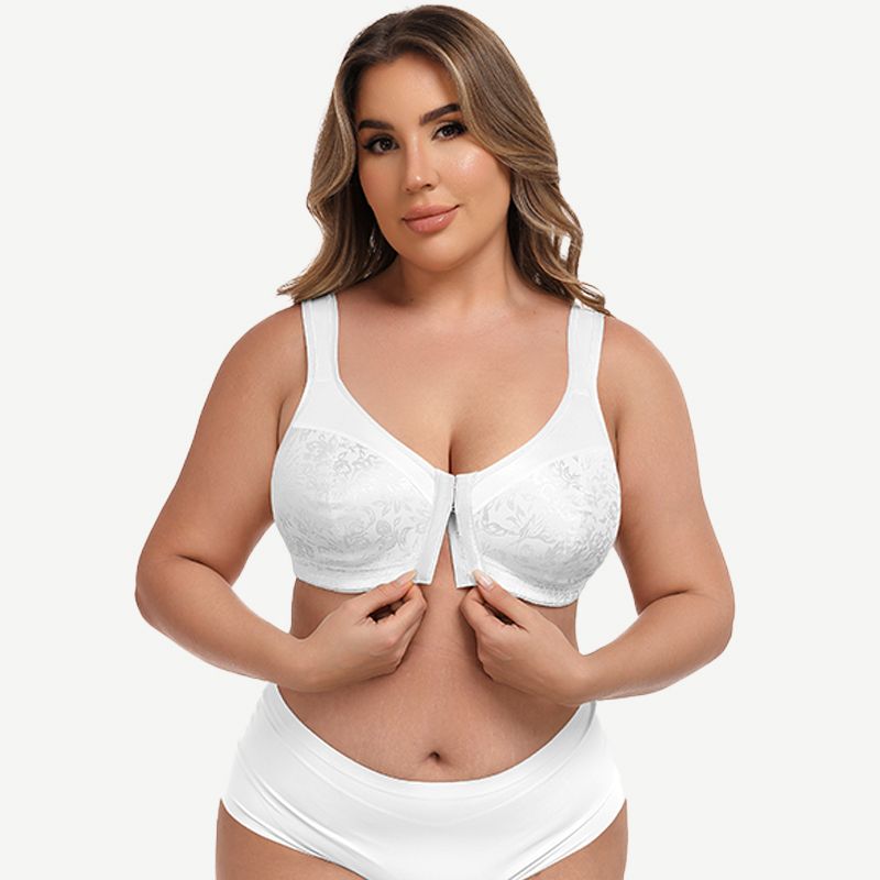 Plus Size Front Closure Hook Wireless White Minimizer Bra