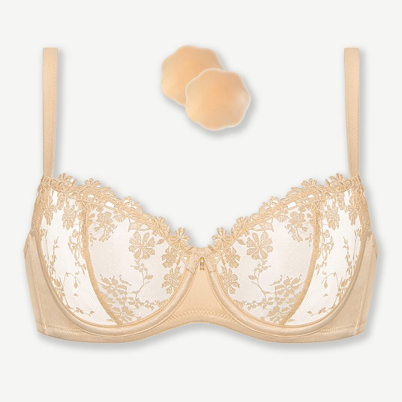 Underwire Lace bra Sheer Mesh Unlined, Dark Nude