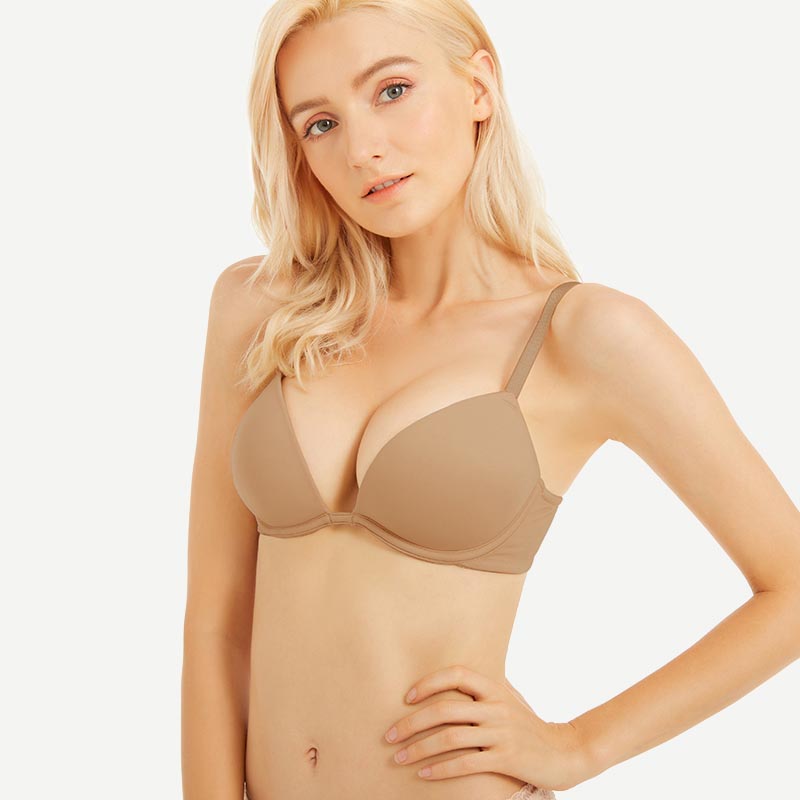 Wingslove Deep V Padded Push Up Bra with Underwire, Milk Coffee