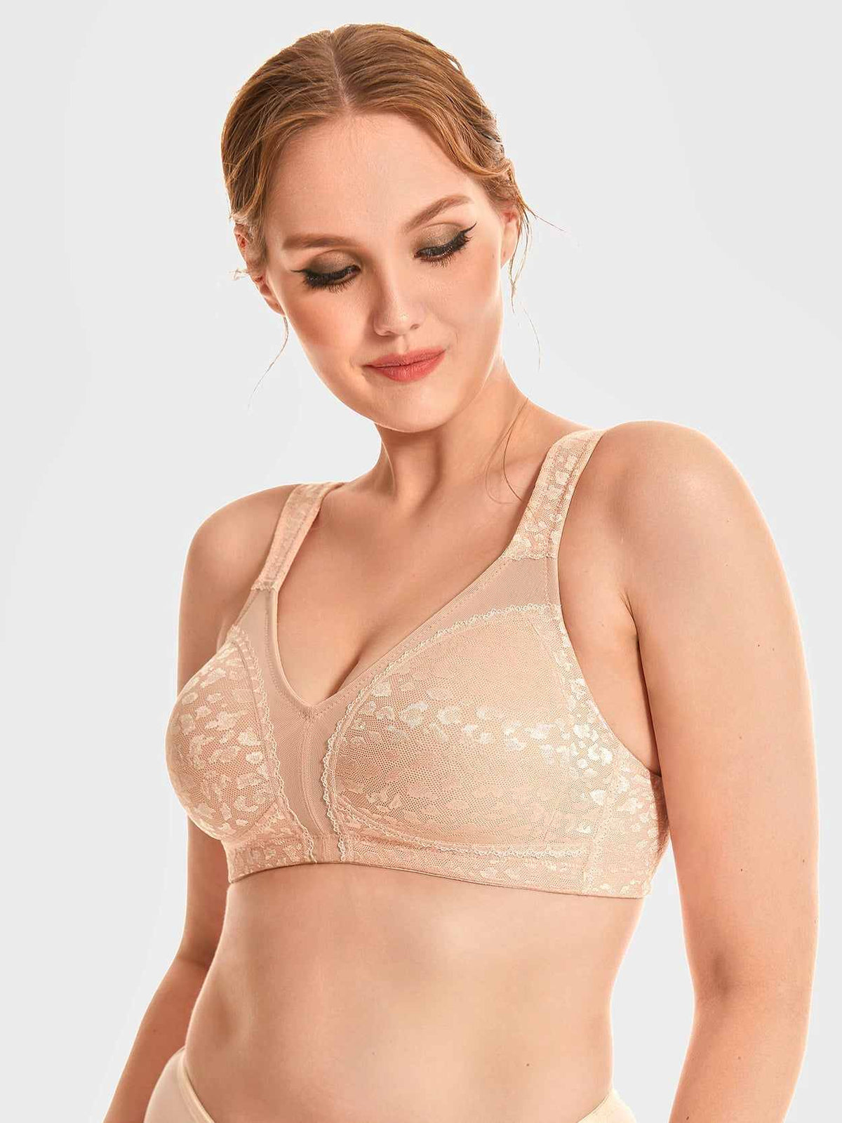 Full Coverage Minimizer Bra Wire-free, Pink Nude Leopard