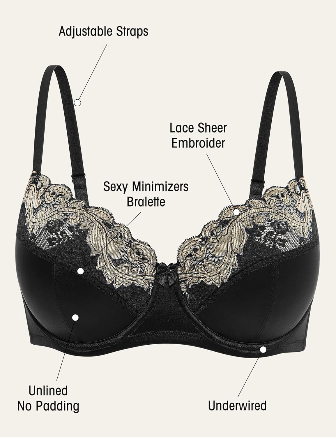 Plus Size Lace Mesh Underwired Full Coverage Shelf Bra - WingsLove