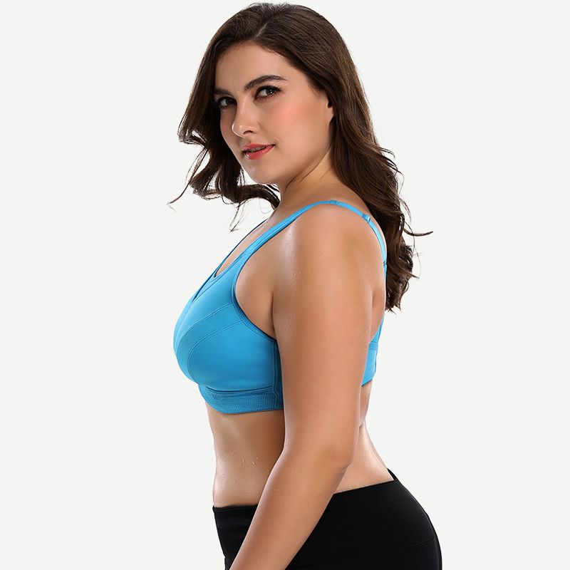 Full Coverage Plus Size Non Padded Yoga Sports Bra Blue