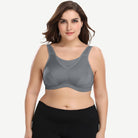 Plus Size Solid wirefree Absorb Breathable Sports Bra Grey