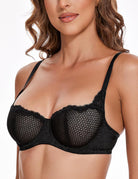Sexy Lace Mesh Balconette See Through Bralette Half Cup Sheer Bras Black - WingsLove