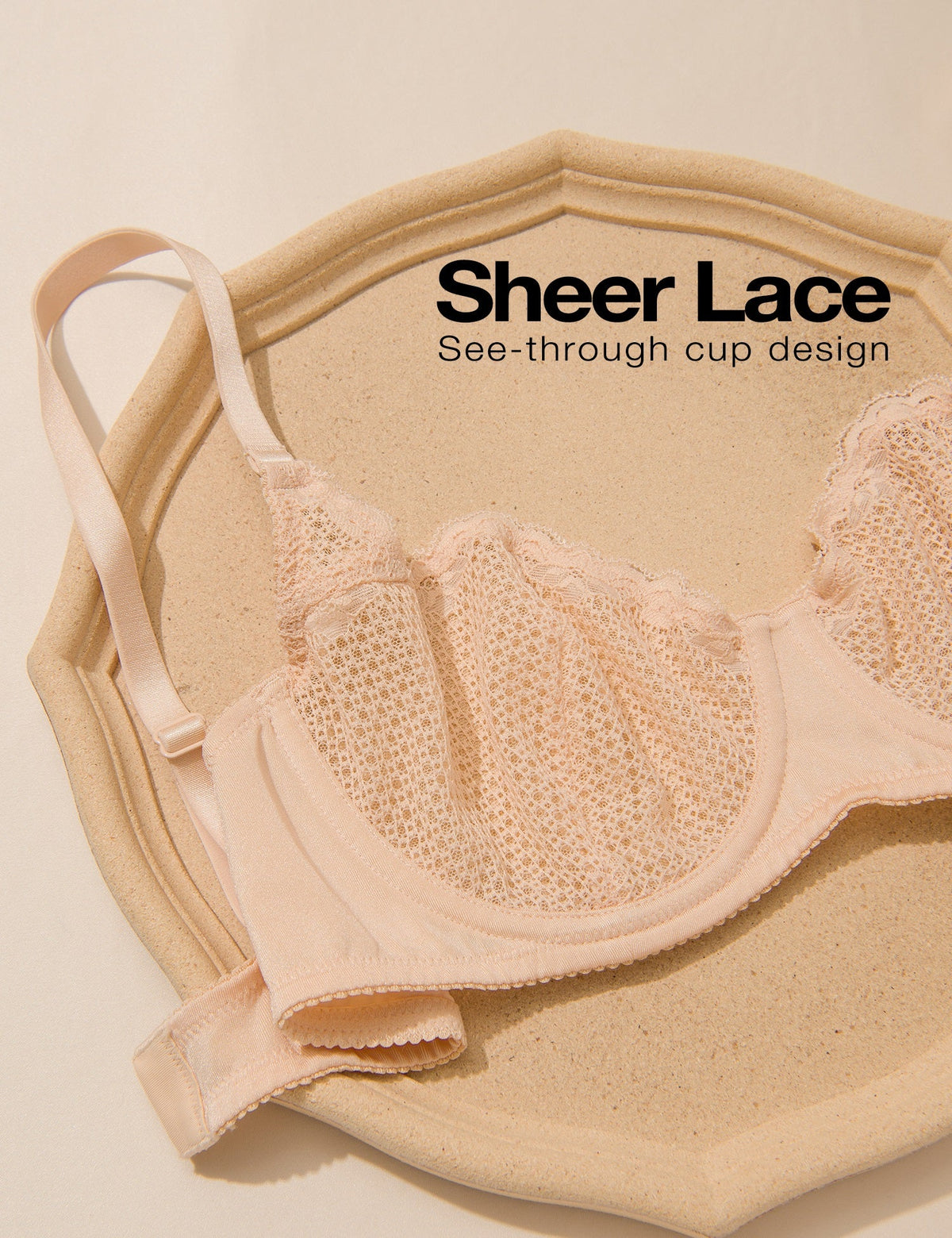 Sexy Lace Mesh Balconette See Through Bralette Half Cup Sheer Bras Nude - WingsLove
