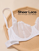 Sexy Lace Mesh Balconette See Through Bralette Half Cup Sheer Bras White - WingsLove