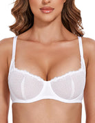 Sexy Lace Mesh Balconette See Through Bralette Half Cup Sheer Bras White - WingsLove