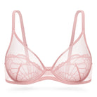 Sheer Lace Underwire Unlined Mesh & Adjustable Straps Bra Rose Pink - WingsLove