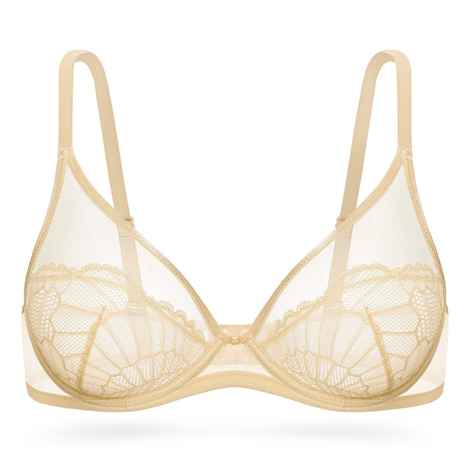 Sheer Lace Underwire Unlined Mesh & Adjustable Straps Pink Nude - WingsLove