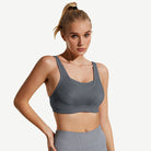 Full Coverage Solid Absorb Wirefree Breathable Sports Bra Grey