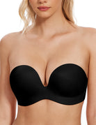 Women's Strapless Bra Full Figure Bras Plus Size Multiway Straps Wirefree Support Red Carpet Black - WingsLove