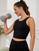 Workout Vests Tops for Women High Neck Longline Sports Bra Tank Built Black - WingsLove