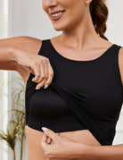 Workout Vests Tops for Women High Neck Longline Sports Bra Tank Built Black - WingsLove