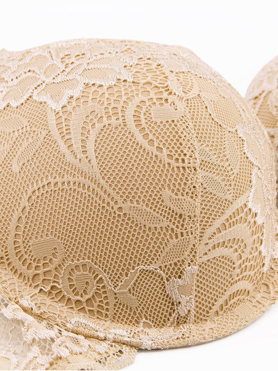 Floral Lace Push Up Lightly Padded Demi Plunge Bra - WingsLove
