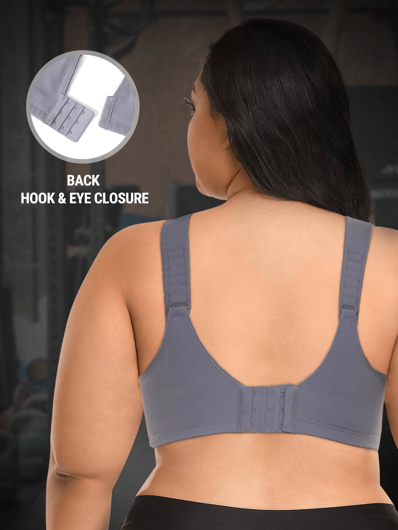 High Impact Full Coverage Plus Size Sports Bra Grey - WingsLove