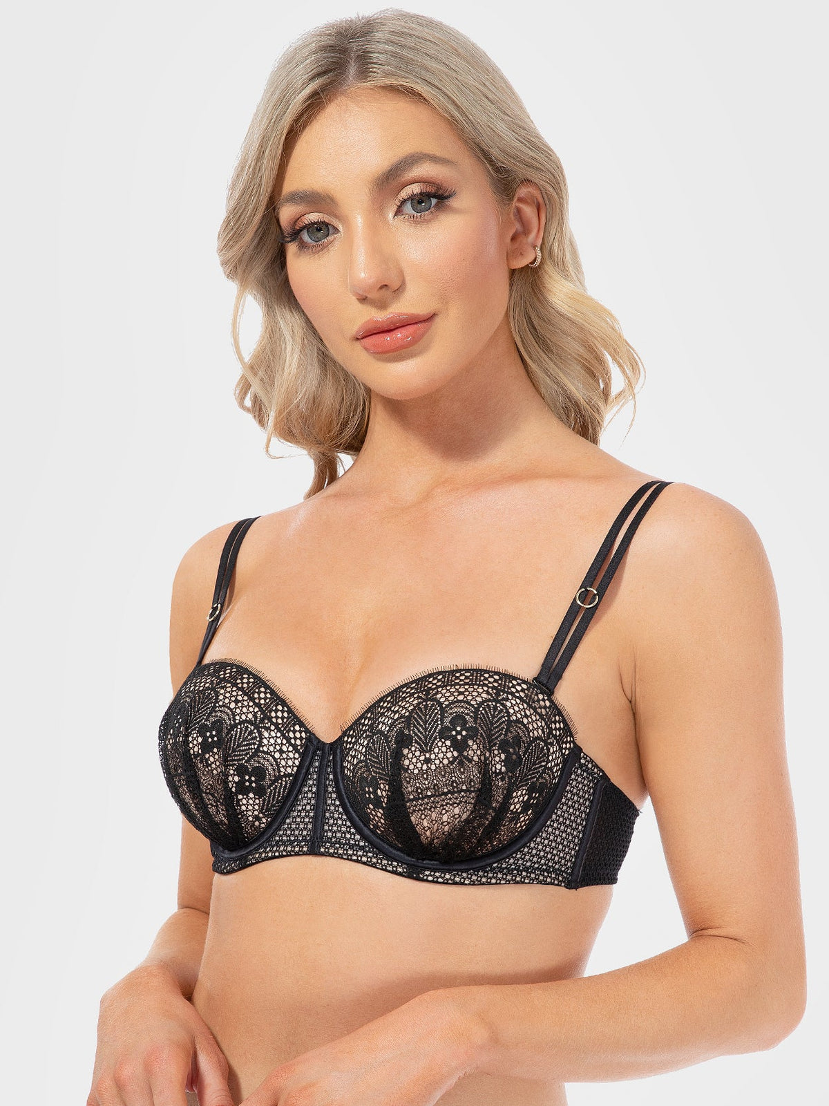 Push Up Full Figure Strapless Bra Pleated Lace Multiway Bra - WingsLove