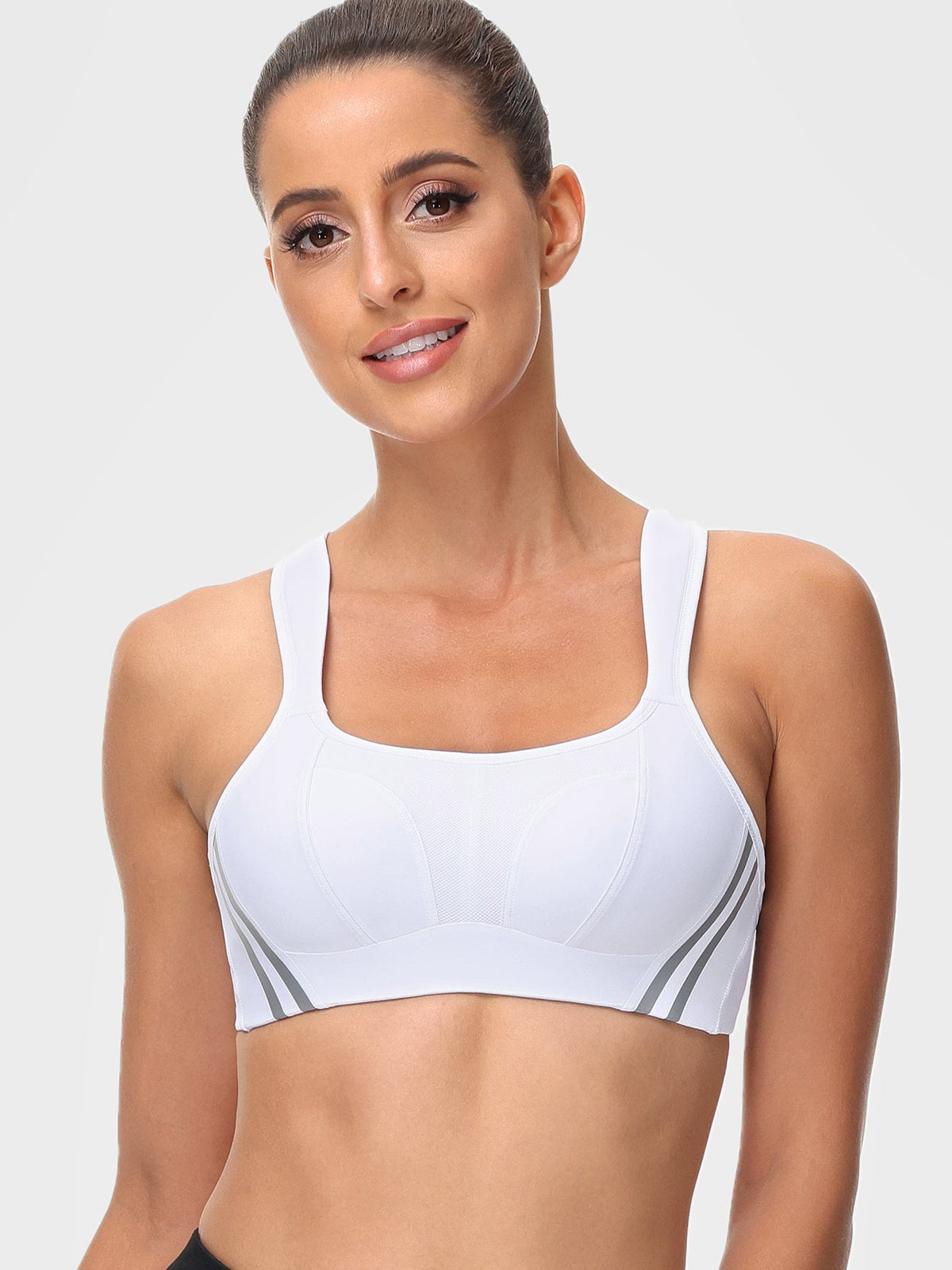 Wirefree Reflective Stripe Bras Bounce Control Plus Size Workout - WingsLove